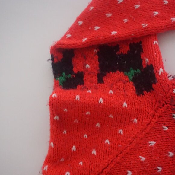 Handmade Red Knit with Black Scottish Terrier 100% Wool Mock Neck Sweater M - Picture 11 of 12